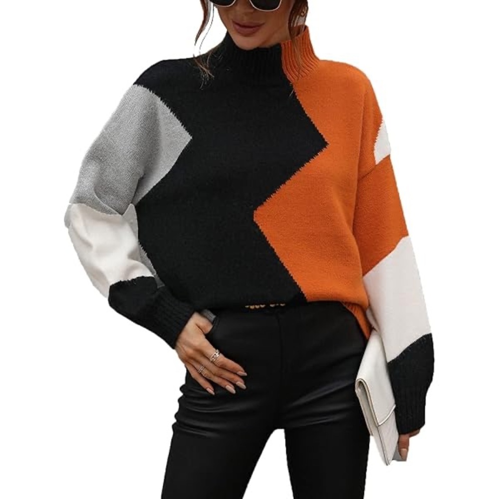 Annva Colorblock Sweater in Black, Orange, and Gray, Size Large, Fall Wardrobe - Picture 1 of 8